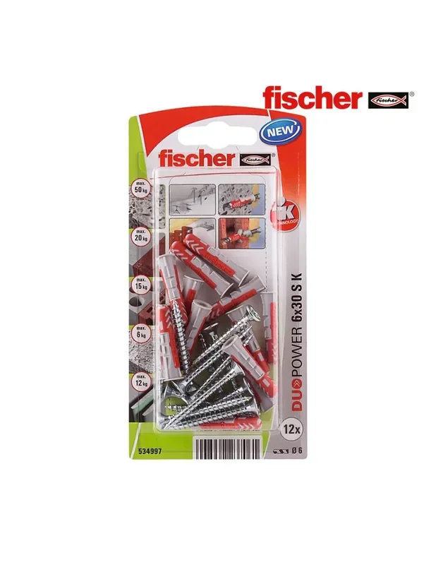 Blister 12 tacos + tornillos duopower 6×30 534997 fischer 4048962237061 96276 FISCHER