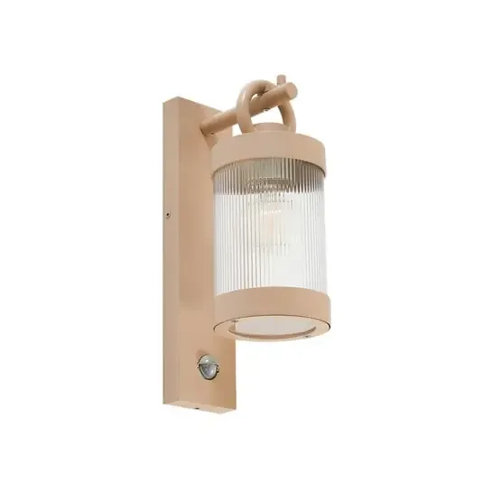 Yrene Fluted En el exterior Aplique de Pared w/Sensor Beige – Lindby